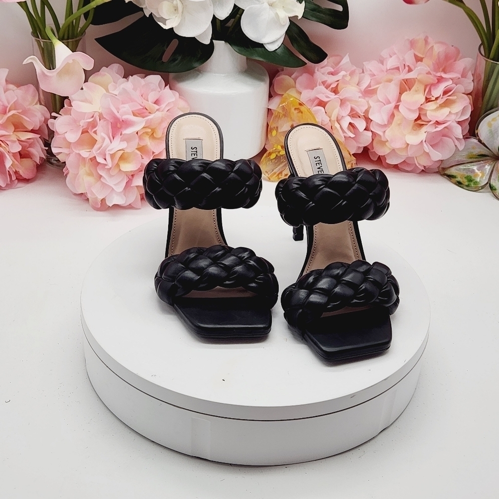 Steve Madden Kenley Citron Braided High Heel Sandals Slide-on Black Size 6.5 - Picture 13 of 16